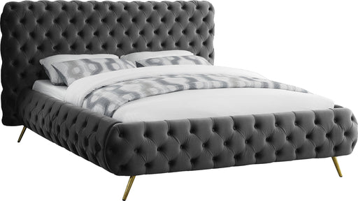 Delano Grey Velvet Queen Bed - Home And Beyond