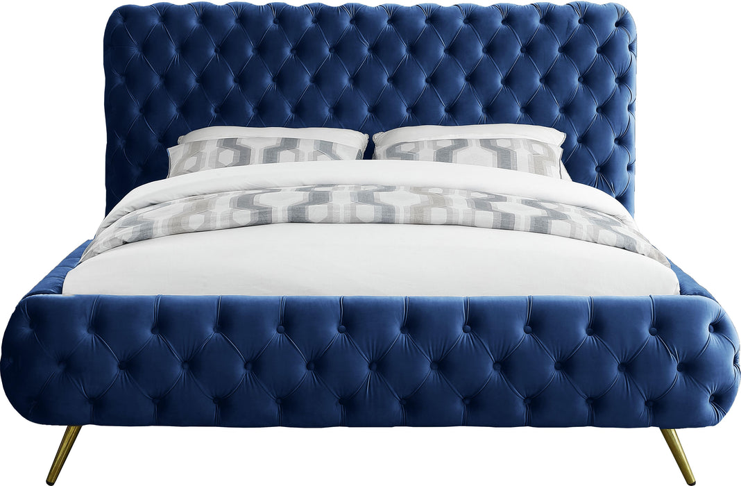 Delano Navy Velvet Queen Bed - Home And Beyond