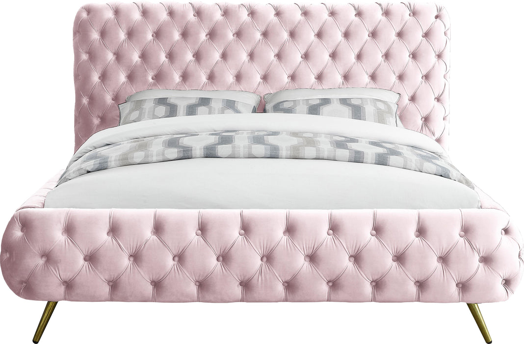 Delano Pink Velvet Queen Bed - Home And Beyond