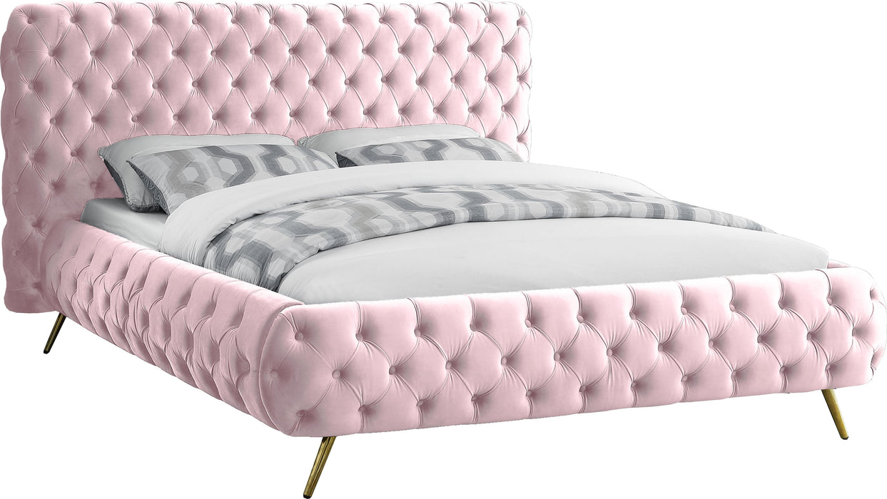 Delano Pink Velvet Queen Bed - Home And Beyond