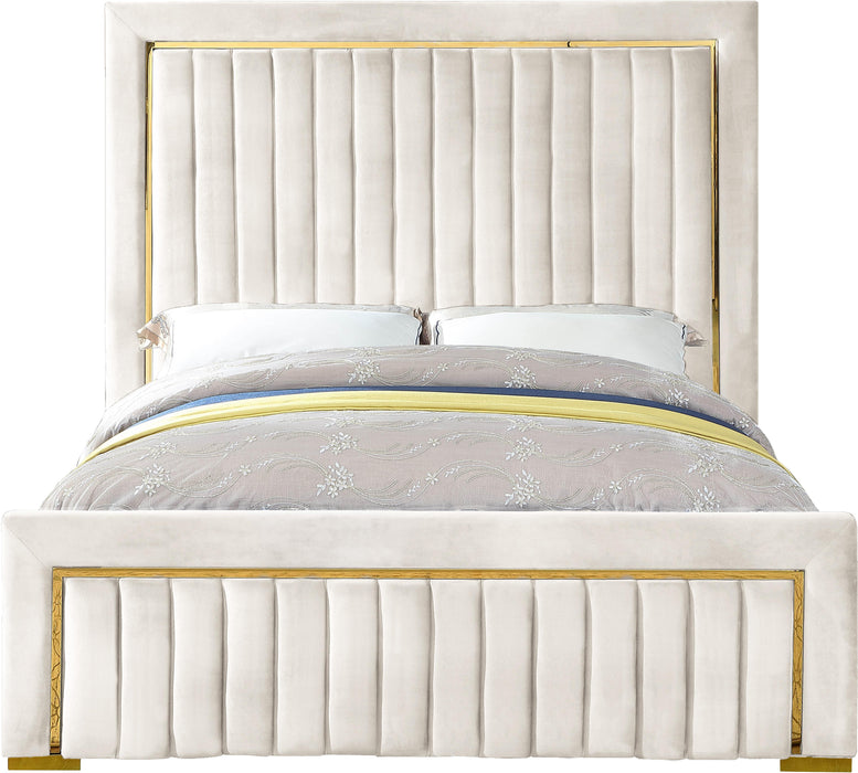 Dolce Cream Velvet Queen Bed (3 Boxes) - Home And Beyond