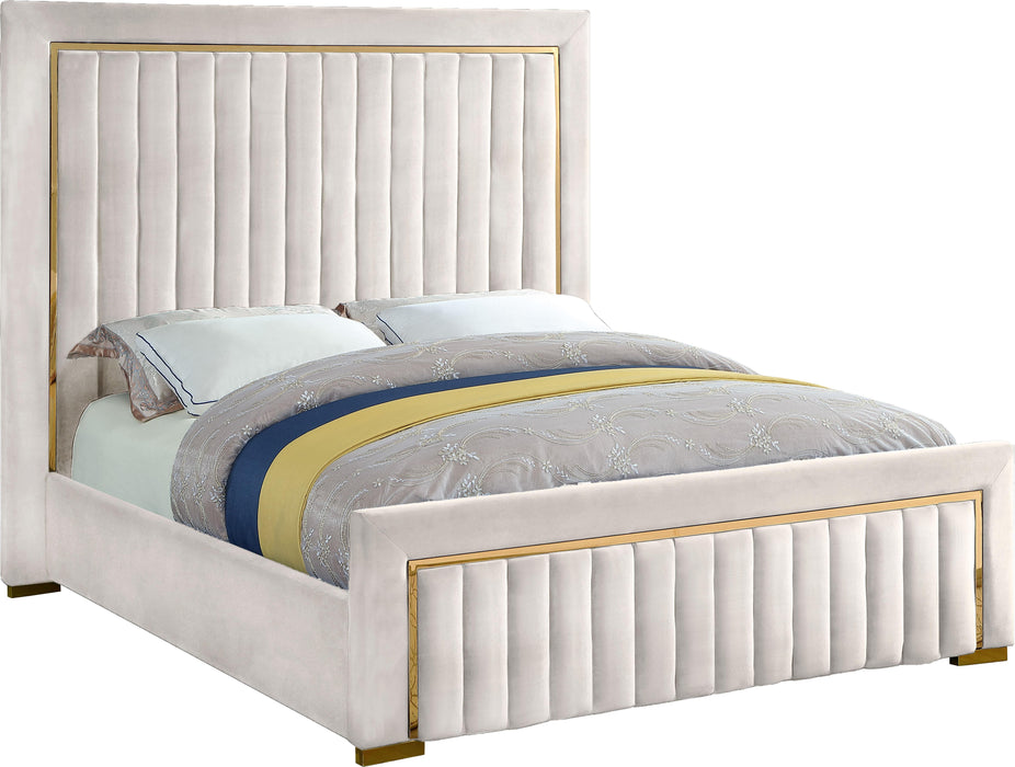 Dolce Cream Velvet Queen Bed (3 Boxes) - Home And Beyond