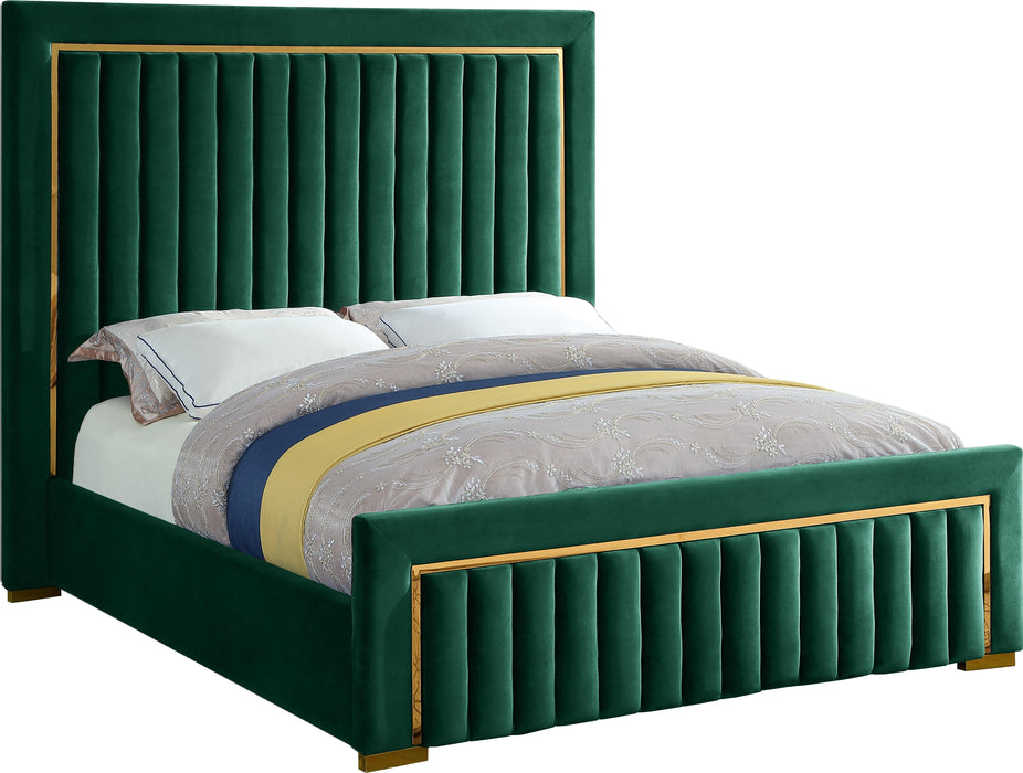 Dolce Green Velvet Queen Bed (3 Boxes) - Home And Beyond