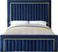 Dolce Navy Velvet Queen Bed (3 Boxes) - Home And Beyond