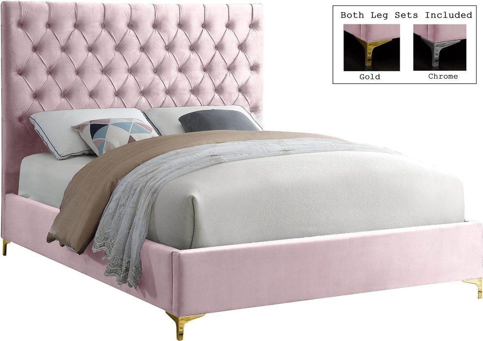 Cruz Pink Velvet Queen Bed - Home And Beyond