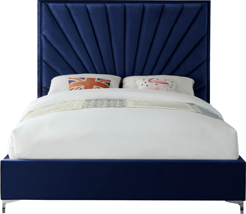 Eclipse Navy Velvet Queen Bed - Home And Beyond