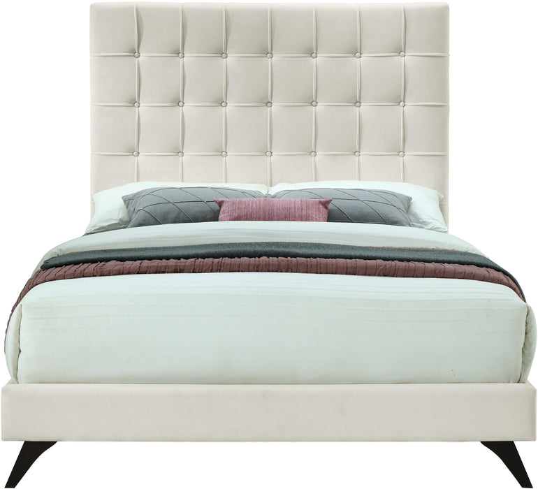 Elly Cream Velvet Queen Bed - Home And Beyond
