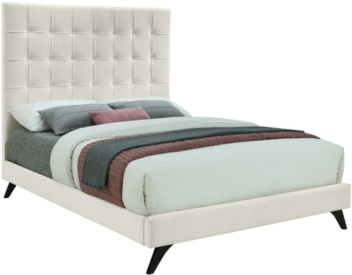 Elly Cream Velvet Queen Bed - Home And Beyond