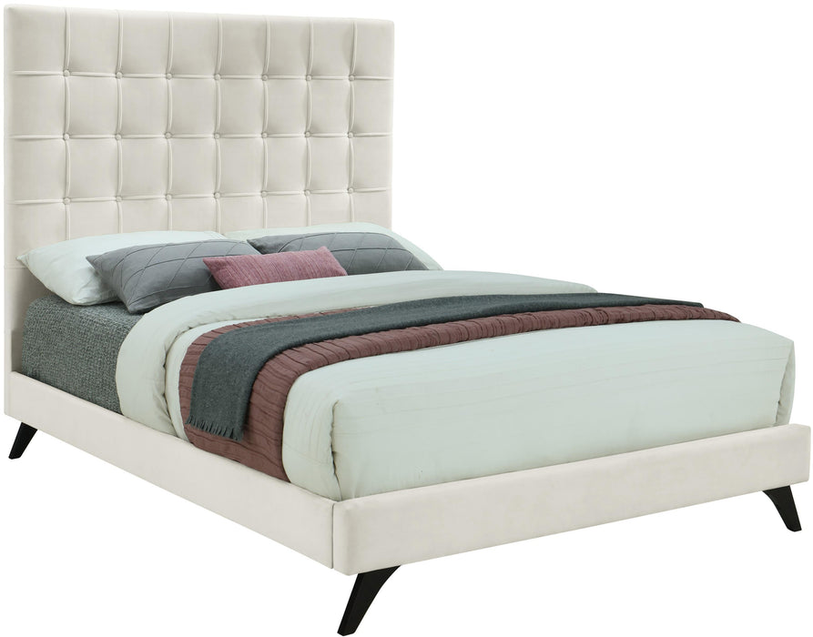 Elly Cream Velvet Queen Bed - Home And Beyond