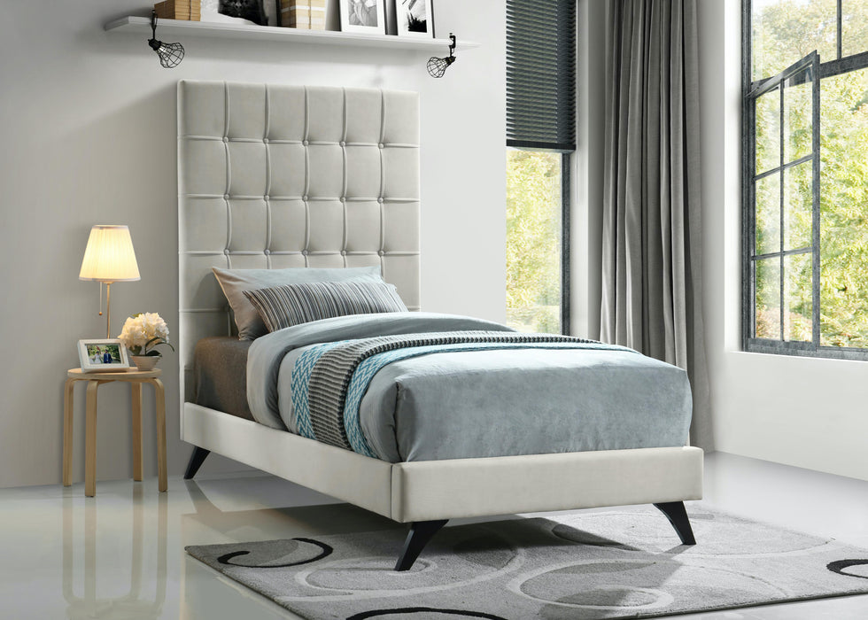 Elly Cream Velvet Twin Bed - Home And Beyond
