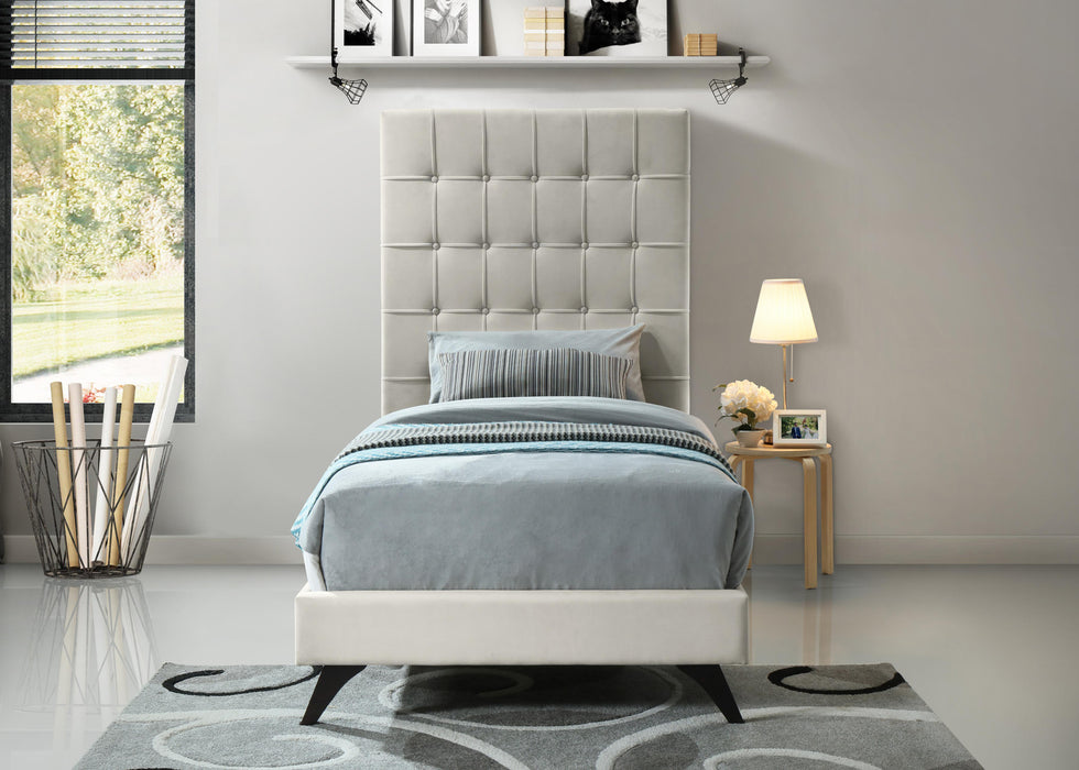 Elly Cream Velvet Twin Bed - Home And Beyond