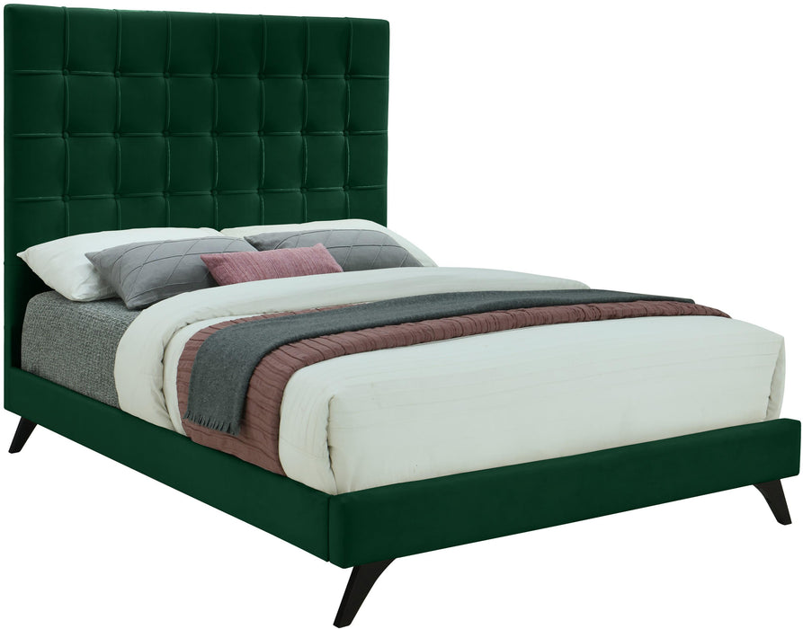 Elly Green Velvet Queen Bed - Home And Beyond
