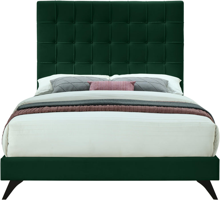 Elly Green Velvet Queen Bed - Home And Beyond