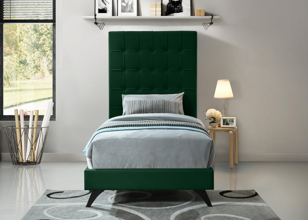 Elly Green Velvet Twin Bed