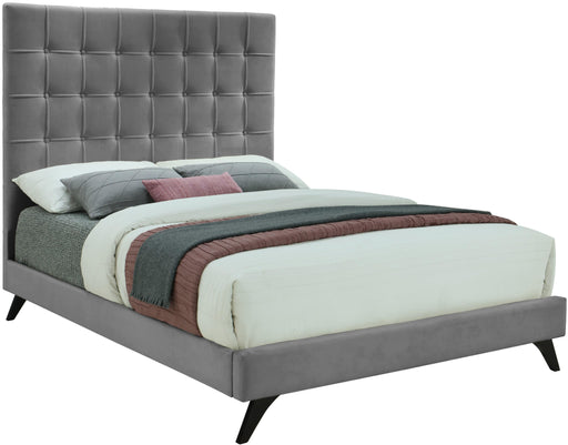 Elly Grey Velvet Queen Bed - Home And Beyond