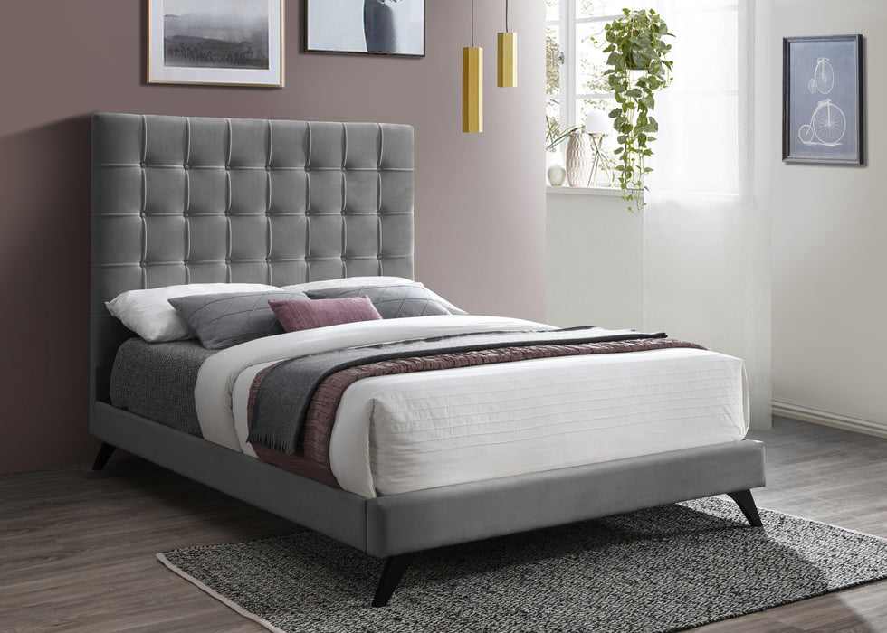 Elly Grey Velvet King Bed - Home And Beyond