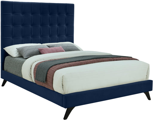 Elly Navy Velvet Queen Bed - Home And Beyond