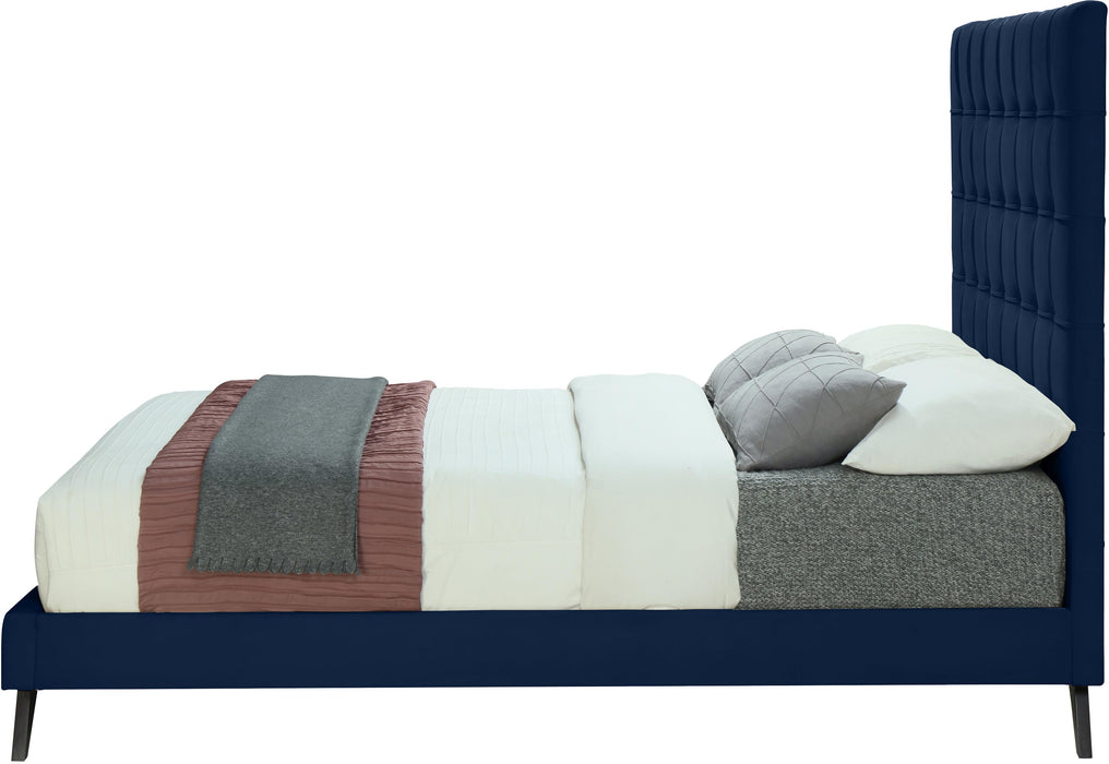 Elly Navy Velvet Queen Bed - Home And Beyond