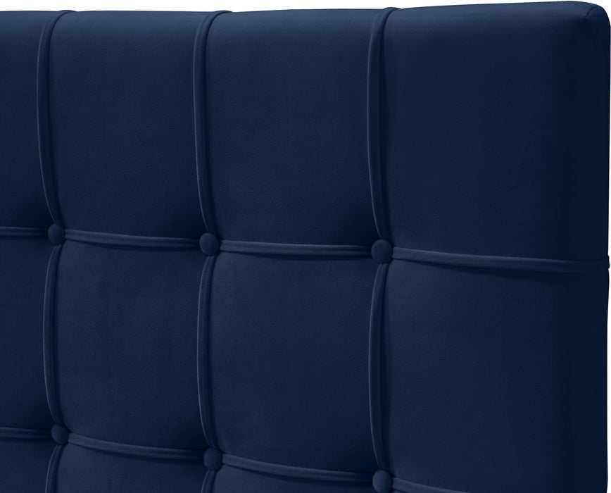 Elly Navy Velvet Queen Bed - Home And Beyond