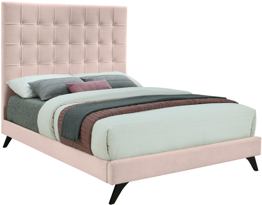 Elly Pink Velvet King Bed - Home And Beyond