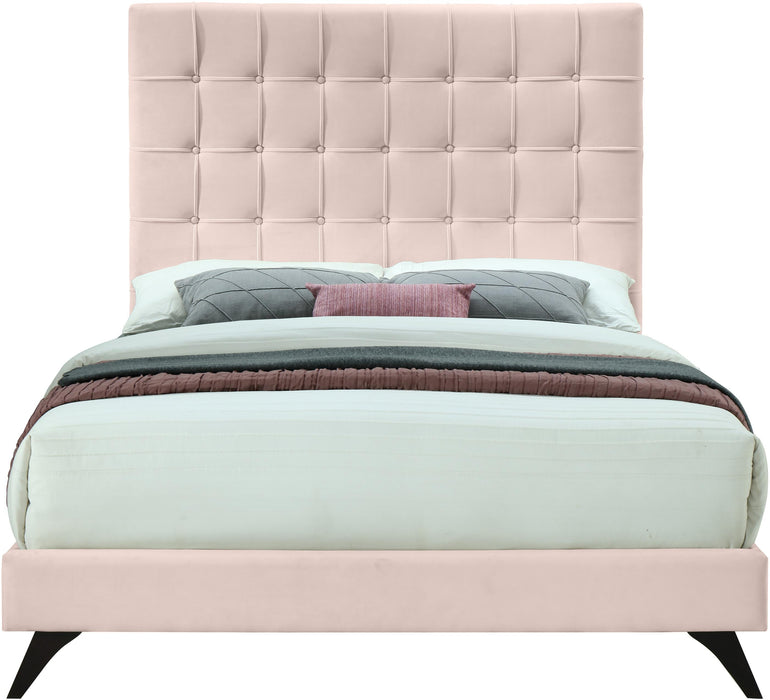 Elly Pink Velvet Full Bed - Home And Beyond