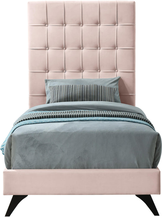 Elly Pink Velvet Twin Bed - Home And Beyond