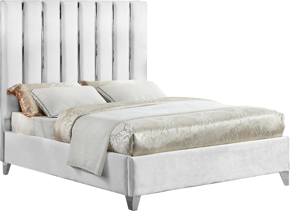 Enzo White Velvet Queen Bed