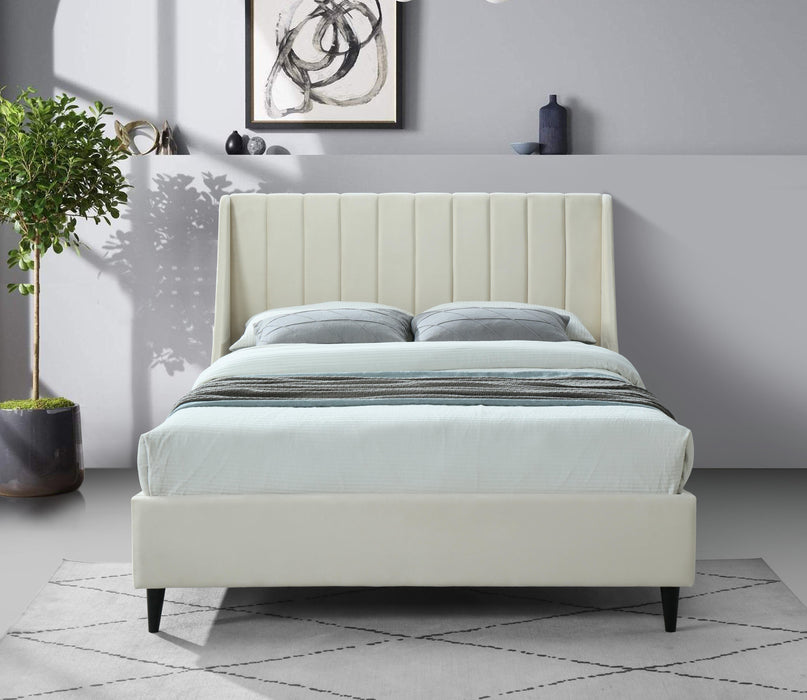 Eva Cream Velvet Full Bed - Home And Beyond