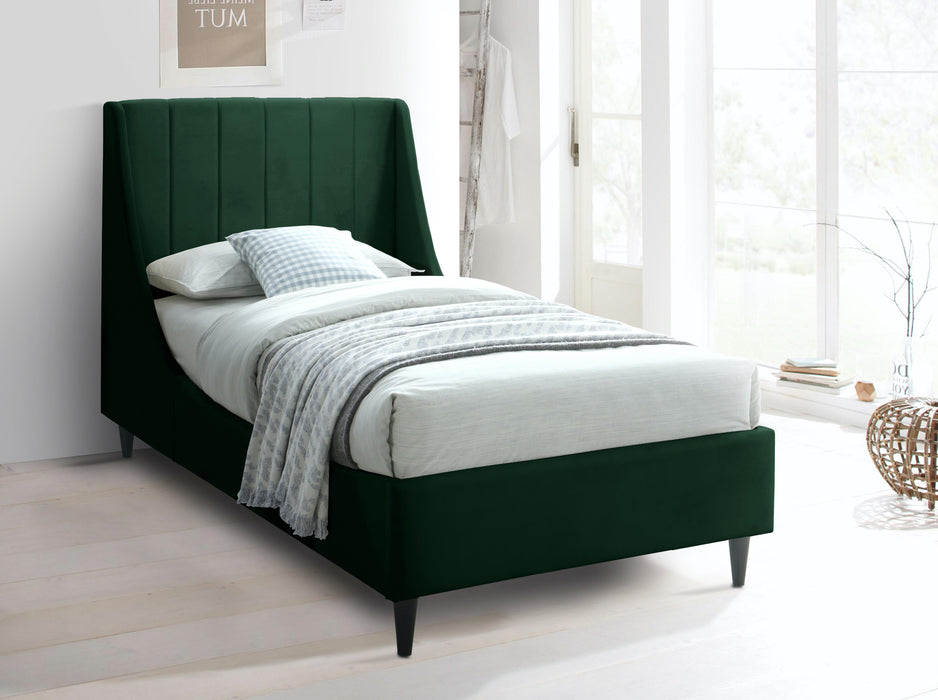 Eva Green Velvet Twin Bed - Home And Beyond