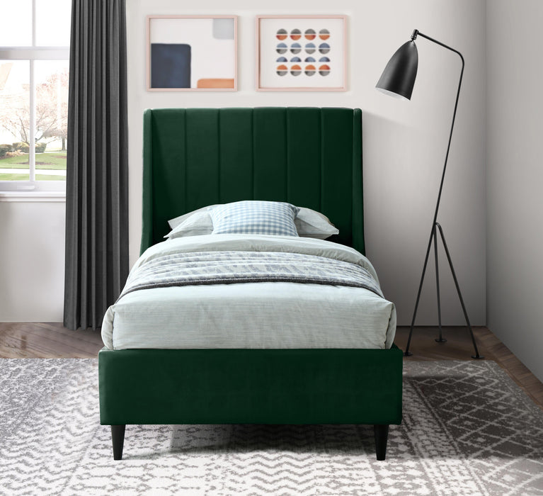 Eva Green Velvet Twin Bed - Home And Beyond