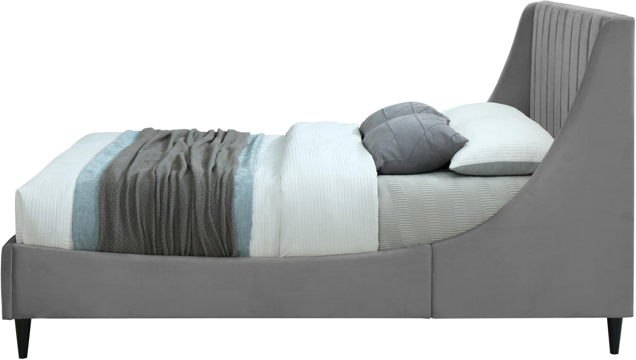 Eva Grey Velvet King Bed - Home And Beyond