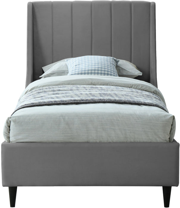 Eva Grey Velvet Twin Bed - Home And Beyond