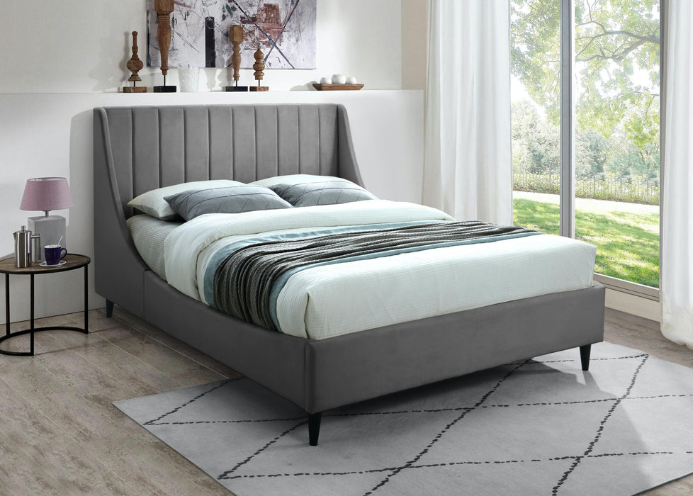 Eva Grey Velvet Queen Bed - Home And Beyond