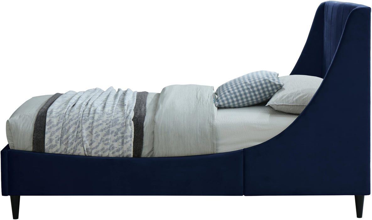 Eva Navy Velvet Twin Bed - Home And Beyond