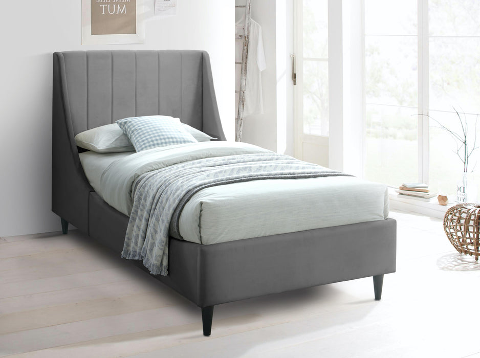 Eva Grey Velvet Twin Bed - Home And Beyond