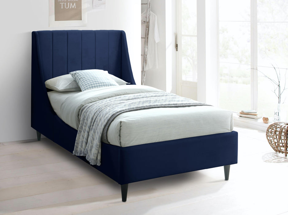 Eva Navy Velvet Twin Bed - Home And Beyond
