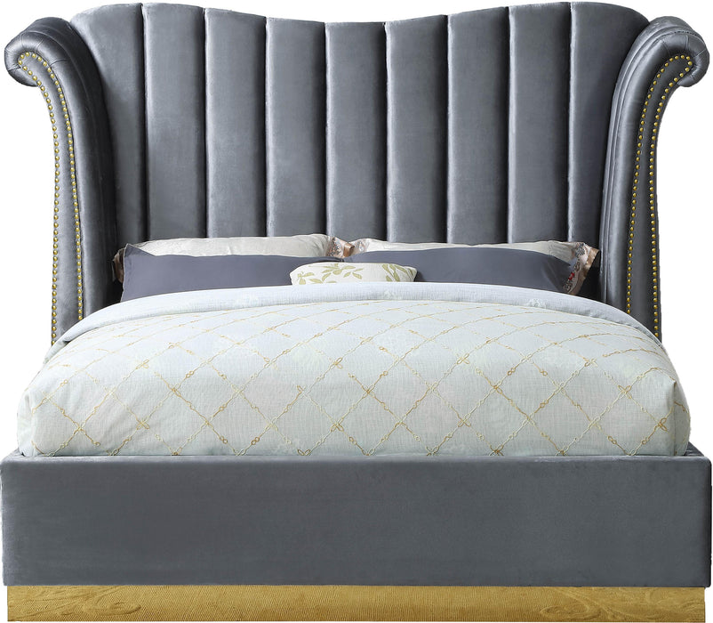 Flora Grey Velvet Queen Bed (3 Boxes) - Home And Beyond