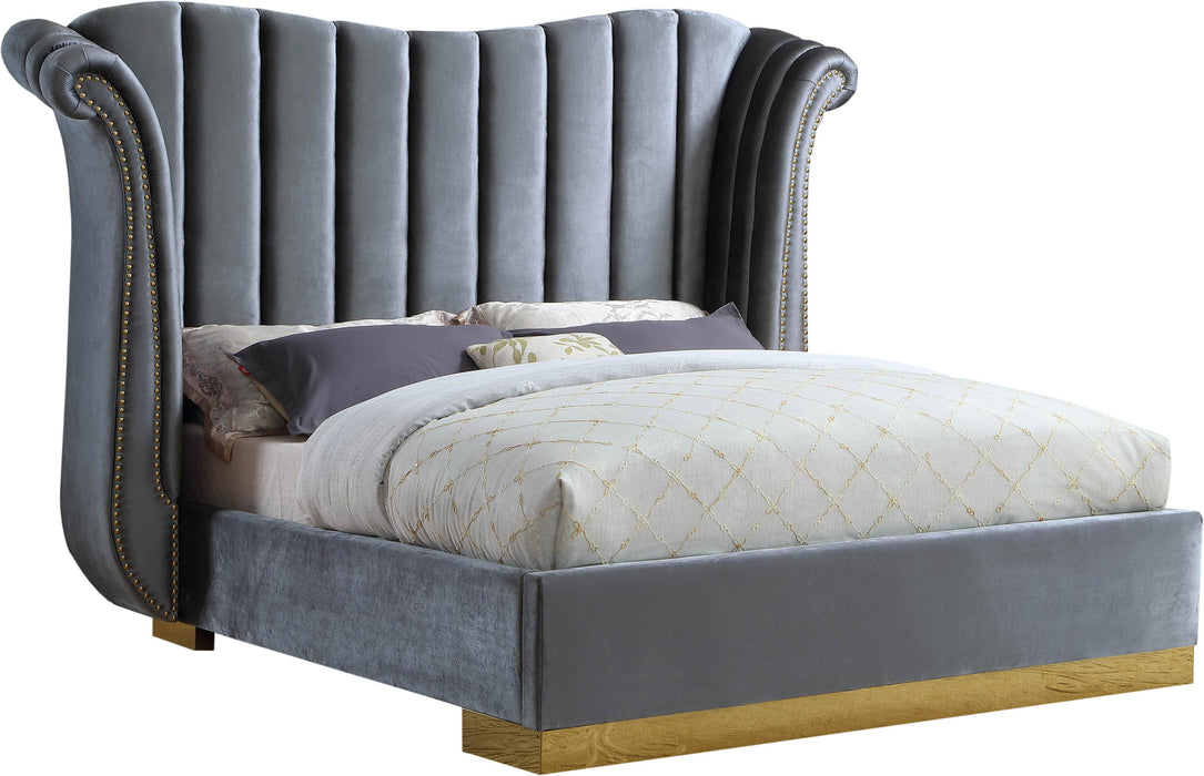 Flora Grey Velvet Queen Bed (3 Boxes) - Home And Beyond