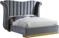 Flora Grey Velvet Queen Bed (3 Boxes) - Home And Beyond