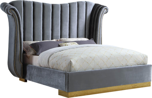 Flora Grey Velvet Queen Bed (3 Boxes) - Home And Beyond