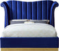 Flora Navy Velvet Queen Bed (3 Boxes) - Home And Beyond