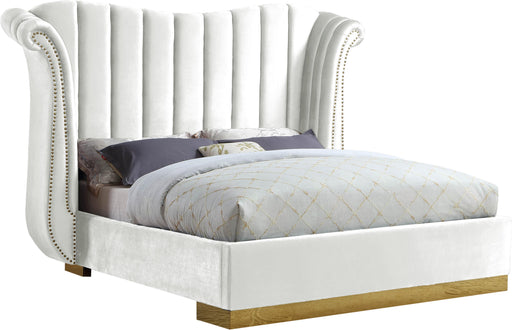 Flora White Velvet Queen Bed (3 Boxes) - Home And Beyond