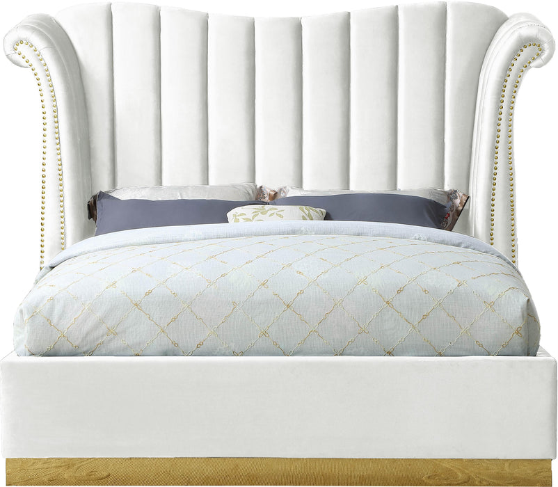 Flora White Velvet Queen Bed (3 Boxes) - Home And Beyond