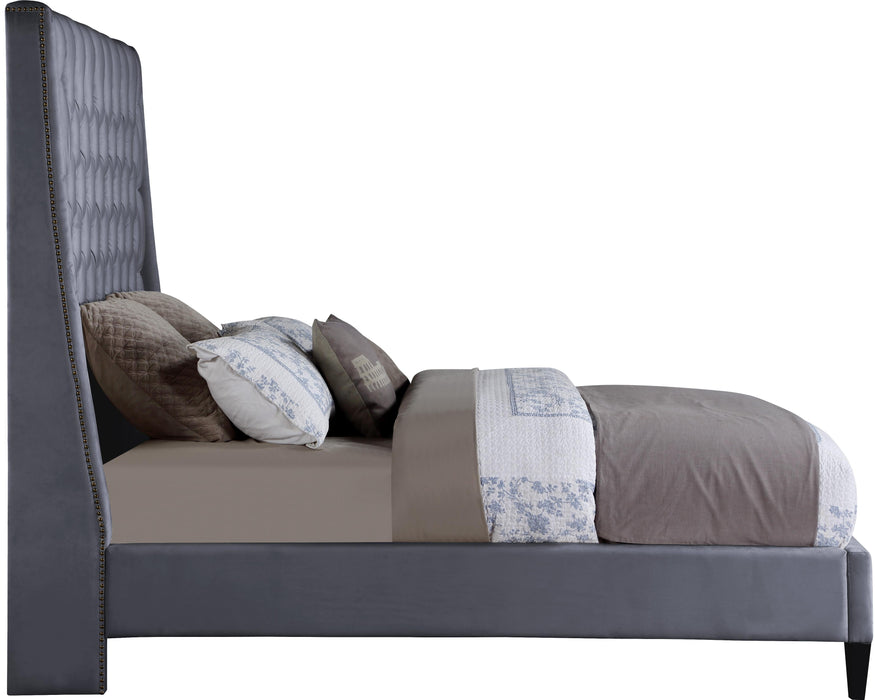 Fritz Grey Velvet Queen Bed