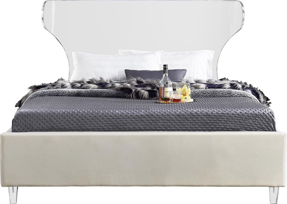 Ghost Cream Velvet Full Bed - Home And Beyond