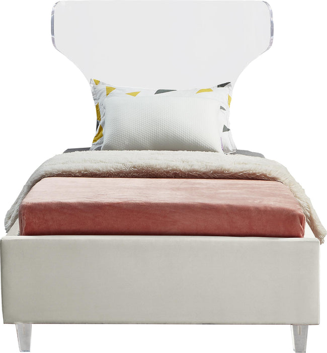 Ghost Cream Velvet Twin Bed - Home And Beyond