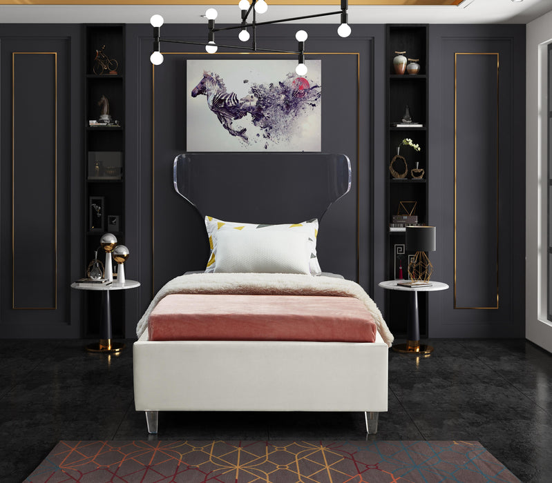 Ghost Cream Velvet Twin Bed - Home And Beyond