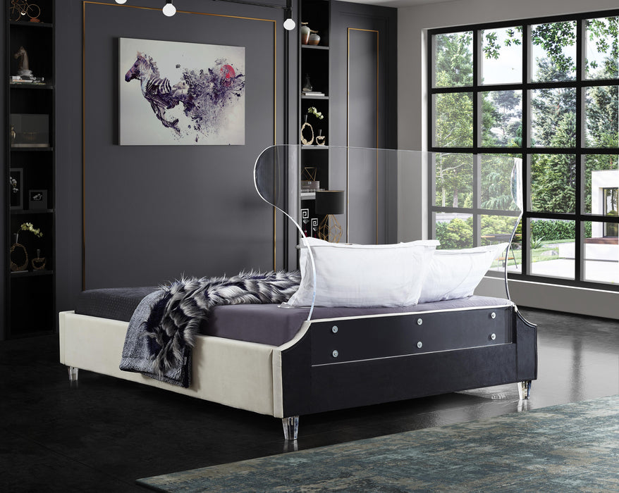 Ghost Cream Velvet King Bed - Home And Beyond