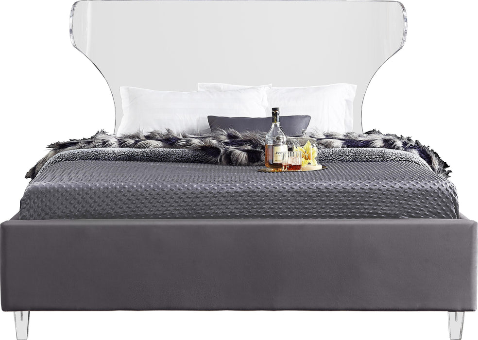 Ghost Grey Velvet Full Bed - Home And Beyond