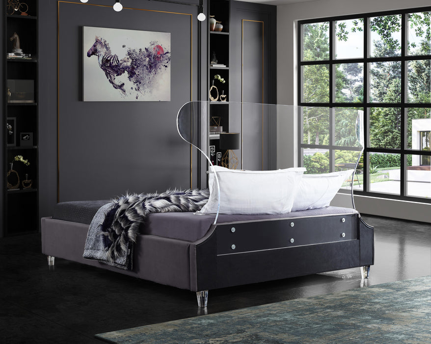 Ghost Grey Velvet Queen Bed - Home And Beyond